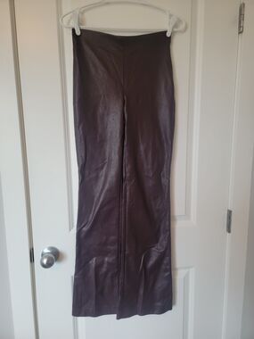 Wilfred Wide Leg Faux Leather Pants in Deep Burgundy